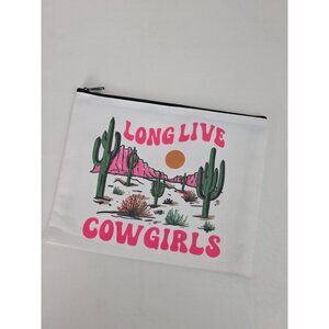 New Long Live Cowgirls Zipper Canvas Pouch Bag With Cactus Desert Print Western